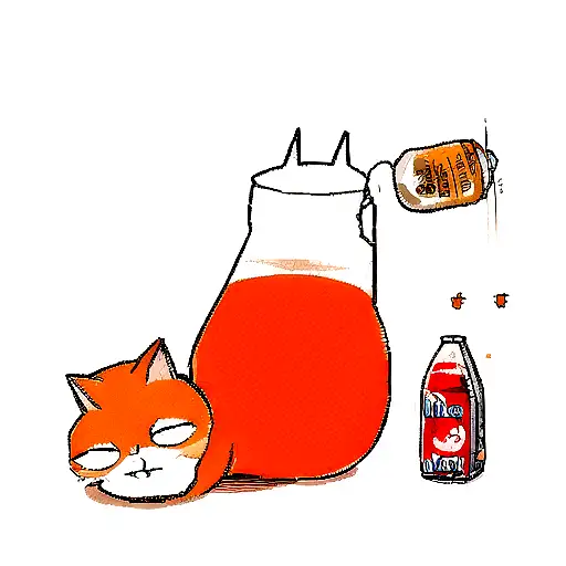 orange fat cat drinking a bottle of soda tattoo design idea