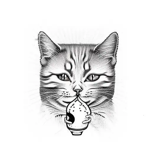 orange fat cat drinking a bottle of soda tattoo design idea