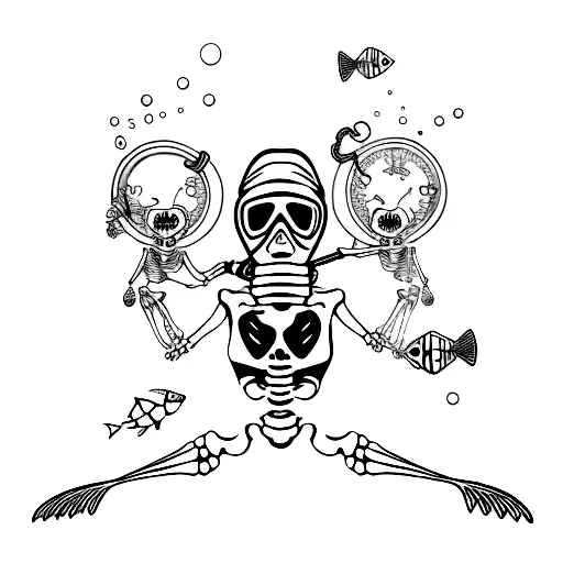 skeleton scuba diving tattoo design idea