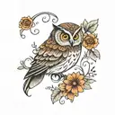 a signature with owl eyes and flowers around it  tattoo design idea
