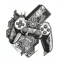 A futuristic PlayStation controller integrated with Arsenal's logo tattoo design idea