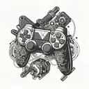 A futuristic PlayStation controller integrated with Arsenal's logo tattoo design idea
