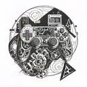 A futuristic PlayStation controller integrated with Arsenal's logo tattoo design idea