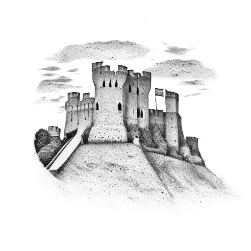landscape of framlingham castle on the hill  tattoo design idea