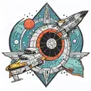 a C shaped startrek enterprise ship tattoo design idea