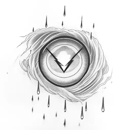 Cloud with rain and a lightning bolt and an eye in the middle tattoo design idea