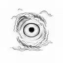 Cloud with rain and a lightning bolt and an eye in the middle tattoo design idea
