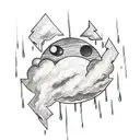 Cloud with rain and a lightning bolt and an eye in the middle tattoo design idea