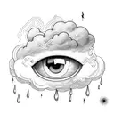 Cloud with rain and a lightning bolt and an eye in the middle tattoo design idea