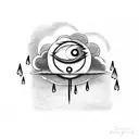 Cloud with rain and a lightning bolt and an eye in the middle tattoo design idea