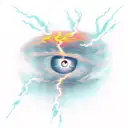 an eye with a lightning bolt coming out of it, streetwear graphic design, tattoos of cumulus clouds, scumbling, sad, no  tattoo design idea