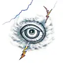 an eye with a lightning bolt coming out of it, streetwear graphic design, tattoos of cumulus clouds, scumbling, sad, no  tattoo design idea