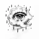 Cloud with rain and a lightning bolt and an eye in the middle tattoo design idea