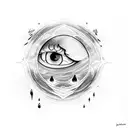 Cloud with rain and a lightning bolt and an eye in the middle tattoo design idea