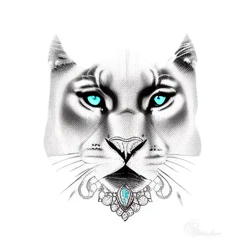 beautiful stunning gypsy woman with pet black panther and waves in the background  tattoo design idea