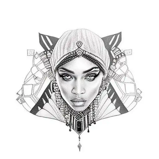 beautiful gypsy woman with black panther  tattoo design idea