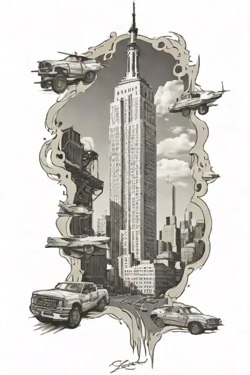 Empire State Building Roads Construction tattoo design idea