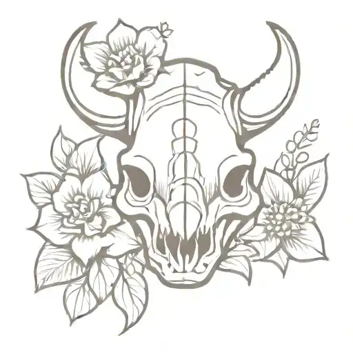 triceratops skull floral tattoo design idea