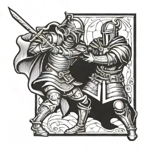 A tattoo design of a medieval Warrior fighting against a demon tattoo design idea