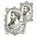 Marcus Aurelius potrait Sleeve with Cardinal Virtues tattoo design idea