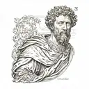 Marcus Aurelius potrait Sleeve with Cardinal Virtues tattoo design idea