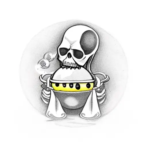 Grim Reaper blowing bubbles that are Yellow smiley faces tattoo design idea