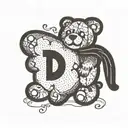 pooky Garfields teddy bear with a p that transforms to a D on the belly tattoo design idea