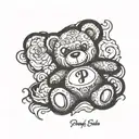 pooky Garfields teddy bear with a p that transforms to a D on the belly tattoo design idea