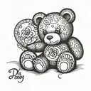 pooky Garfields teddy bear with a p that transforms to a D on the belly tattoo design idea