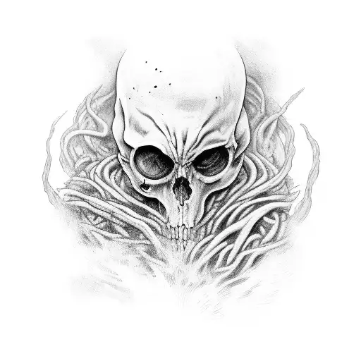A portrait of Karontis, the ferryman of the underworld, with a dark and mysterious background tattoo design idea