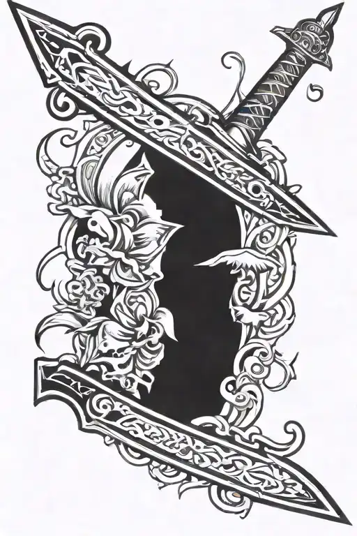 a medium simple sword with bats around it  tattoo design idea