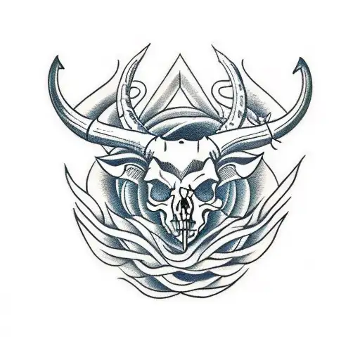 capricorn face half skull tattoo design idea