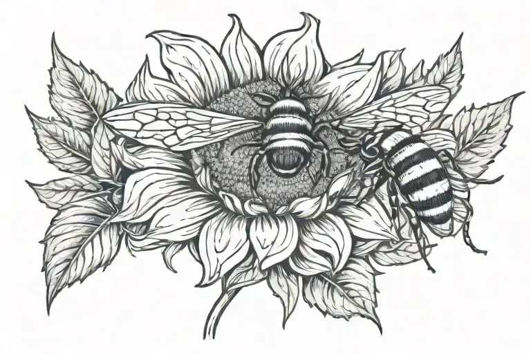 sunflower and honey bee tattoo design idea