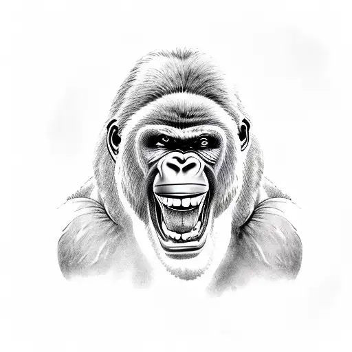 Gorilla with big teeth and mouth open  tattoo design idea