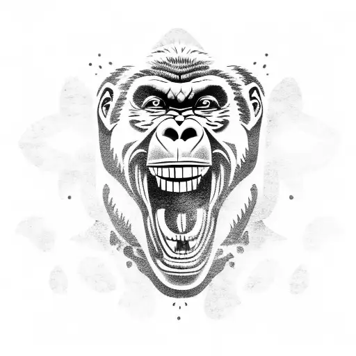 Gorilla with big teeth and mouth open  tattoo design idea