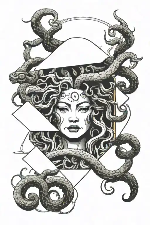 Create a tattoo in polygons creating the face of medusa tattoo design idea