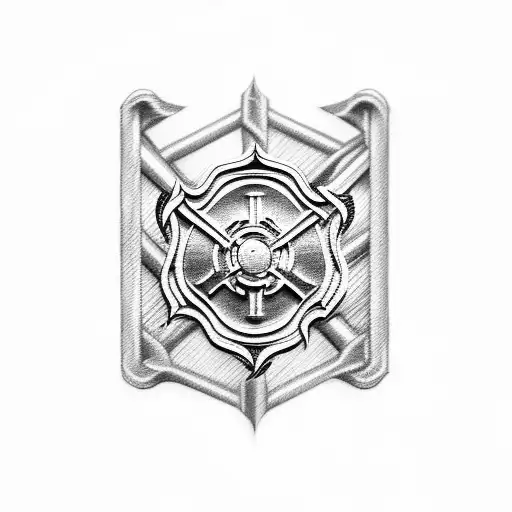 Firefighter emblem surrounded by weights tattoo design idea
