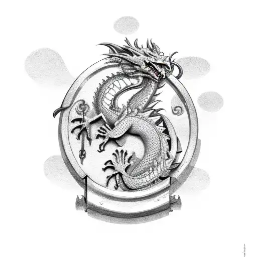 Sleeping dragon lifting weights tattoo design idea