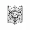 Firefighter emblem surrounded by weights tattoo design idea