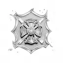 Firefighter emblem surrounded by weights tattoo design idea