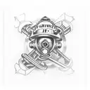 Firefighter emblem surrounded by weights tattoo design idea