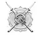 Firefighter emblem surrounded by weights tattoo design idea