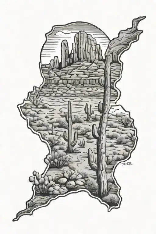 arizona desert landscape tattoo design idea