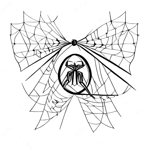 Tarot card with a bow and arrow, flowers and spider web. tattoo design idea