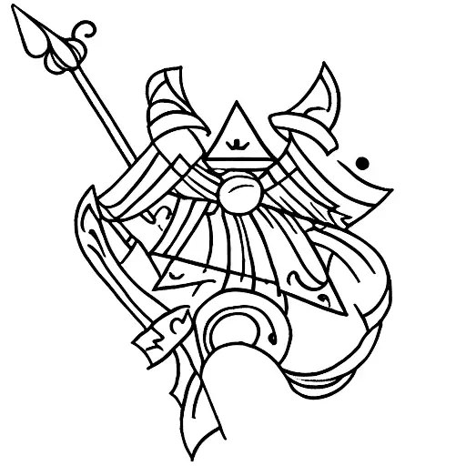 Tarot card with a bow and arrow, flowers tattoo design idea