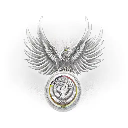 large Phoenix with the fallen soldier memorial inside its chest holding dog tags in its talons tattoo design idea