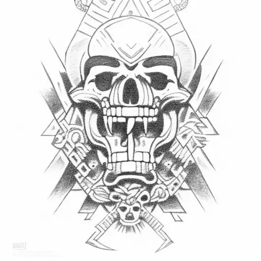 Aztec death god Mictlāntēcutli, looking at an Aztec warrior  tattoo design idea
