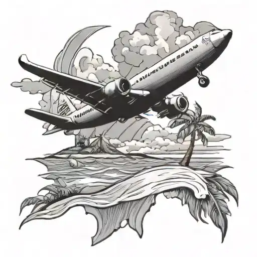 travel plane cruising along a beach tattoo design idea