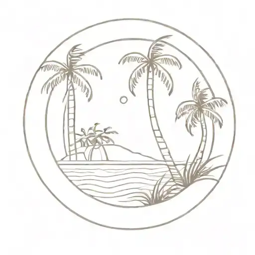beach with coconut trees in a circle tattoo design idea