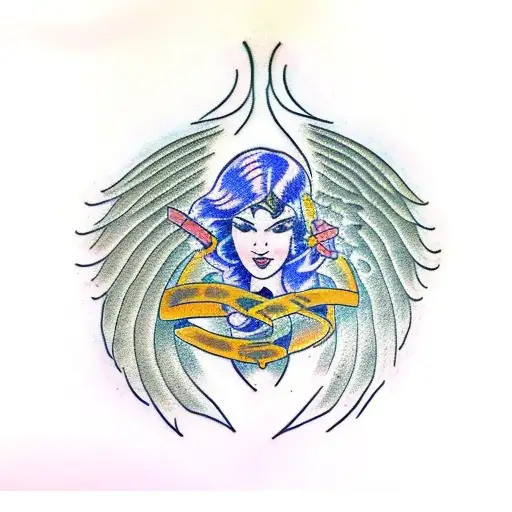 Transgender symbol with biblical angel wings tattoo design idea